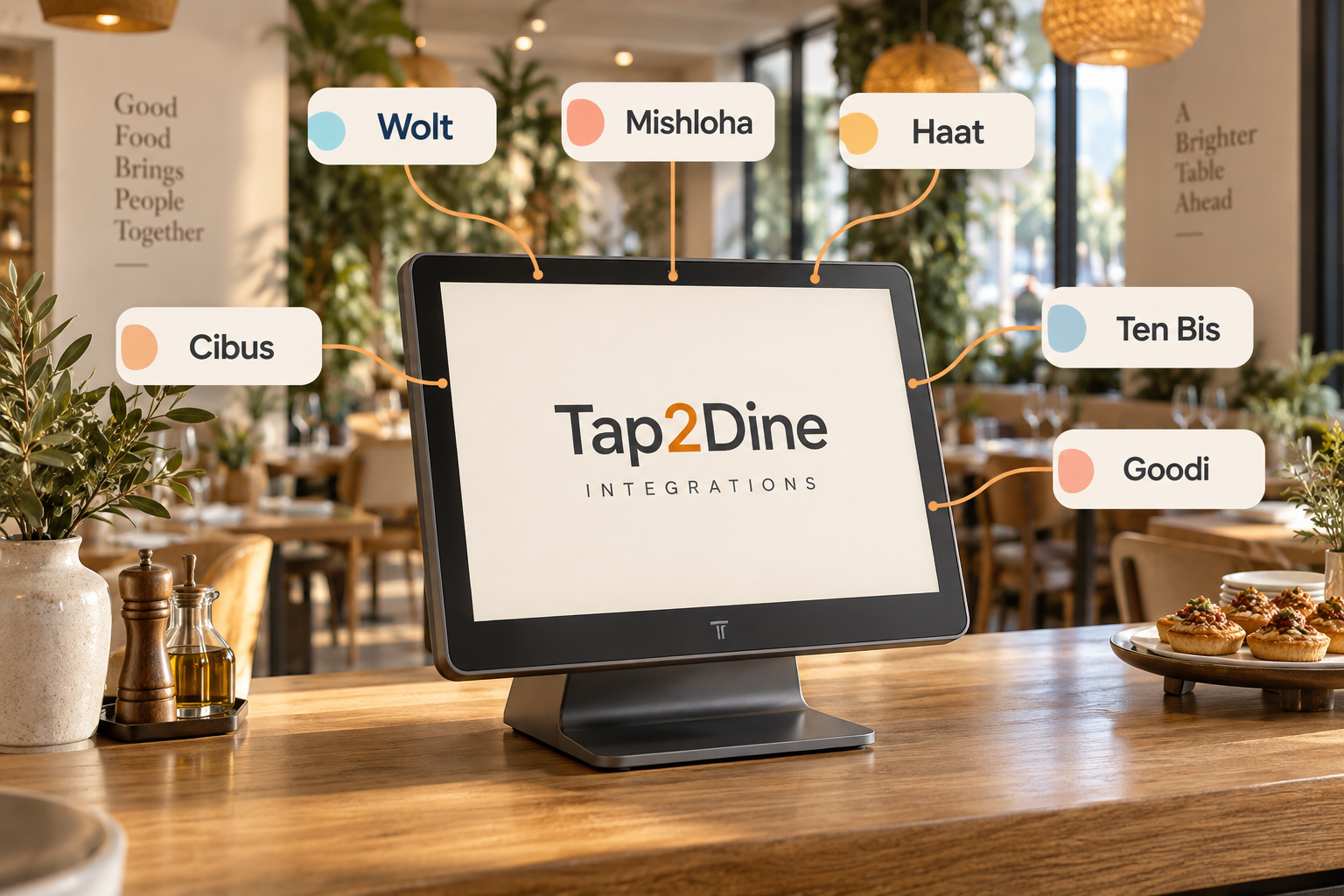 Wolt, Mishloha, Haat, Cibus, Ten Bis ו־Goodi מחוברים ל־Tap2Dine במחשב במסעדה